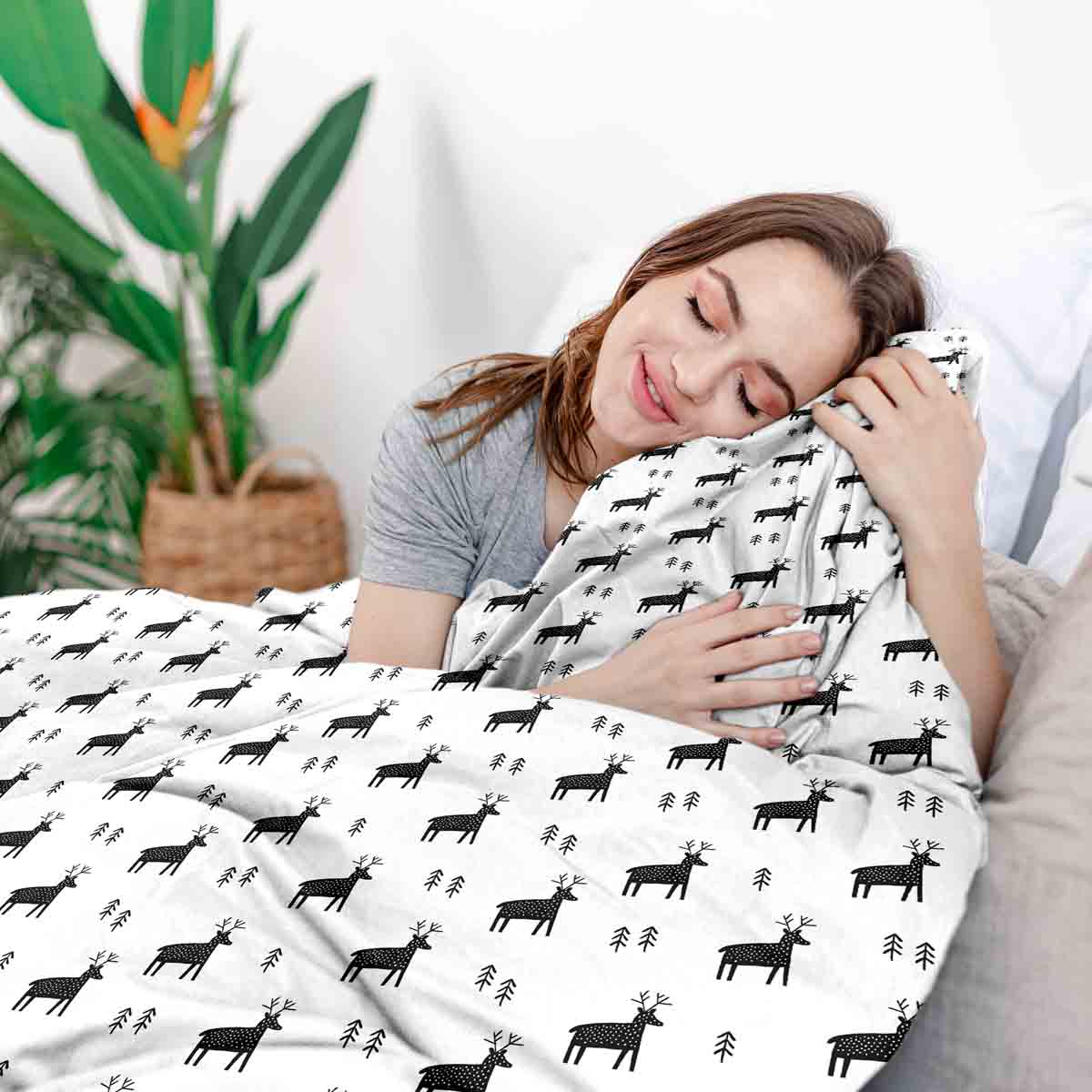 Set di biancheria da letto con coperte terapeutiche bianco con renne
