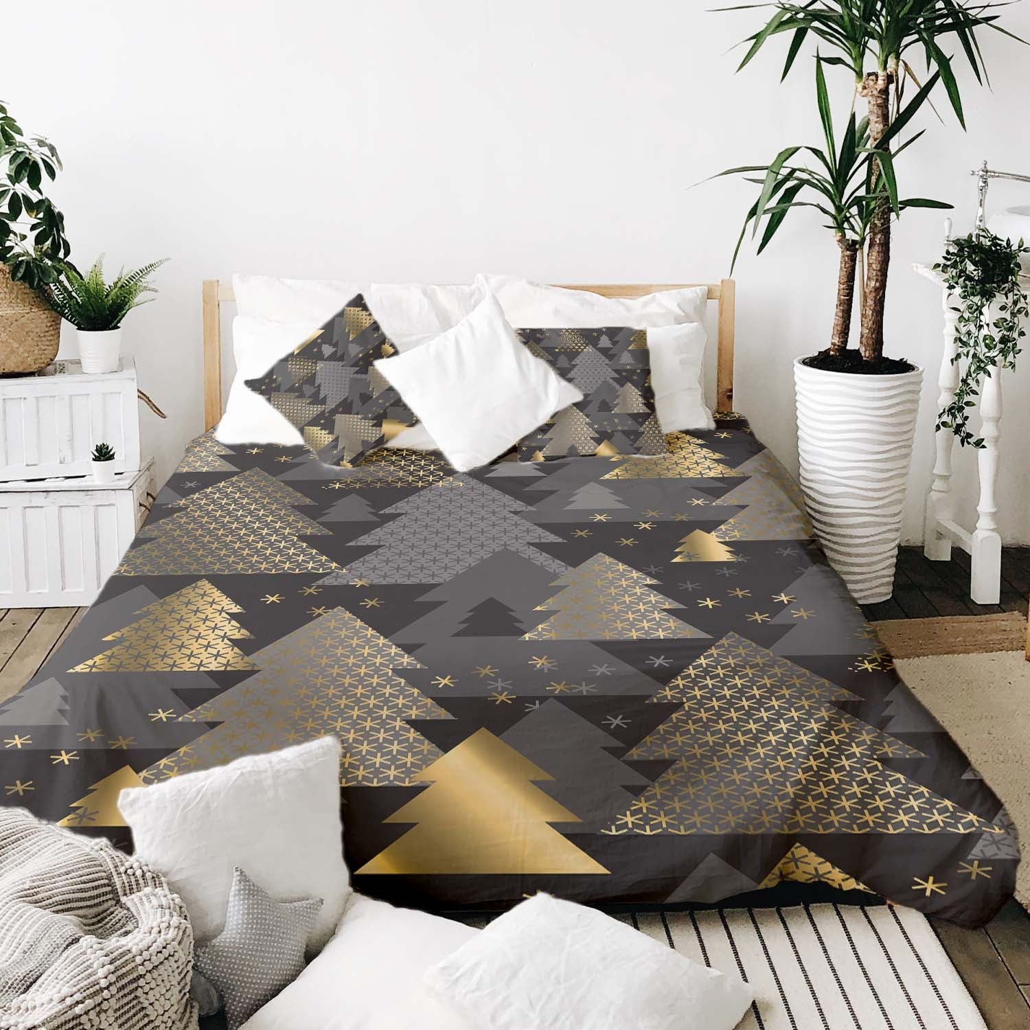 Coperta terapeutica originale - Rivestimento in cotone con alberi di Natale dorati