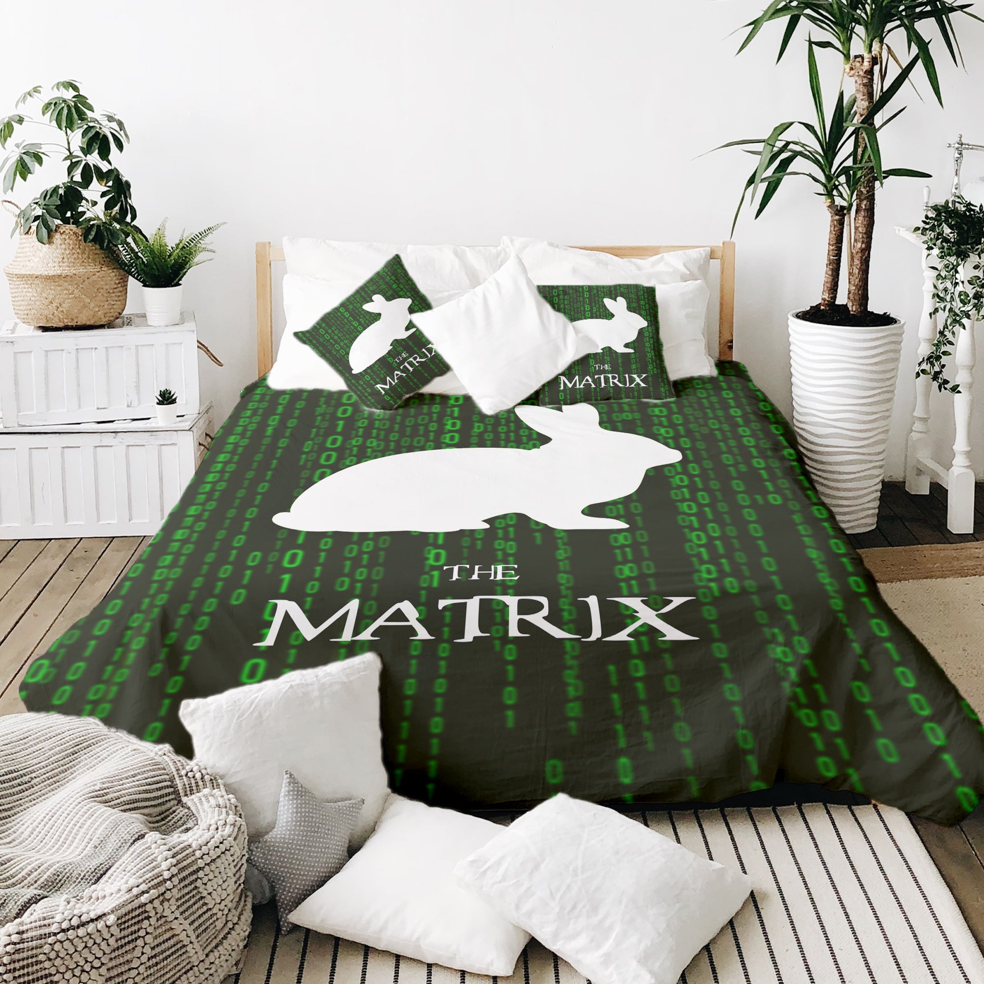 Set di biancheria da letto con coperta terapeutica Matrix Code verde