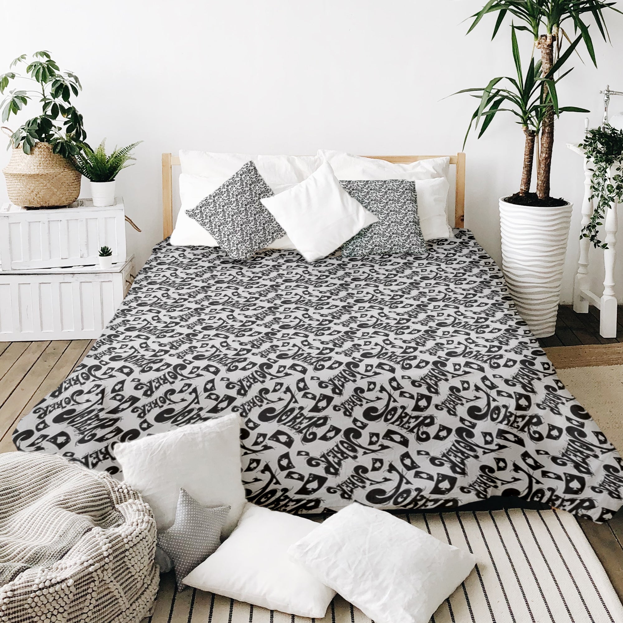 Set di biancheria da letto con coperta terapeutica scritta in nero Joker