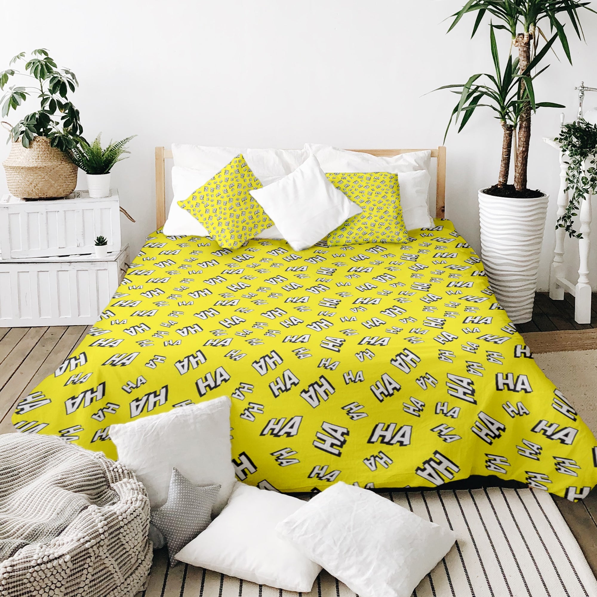Set di biancheria da letto con coperta terapeutica gialla Ha Ha
