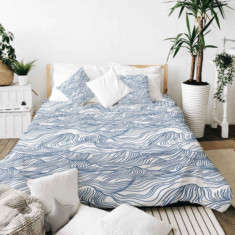 Set di biancheria da letto con coperte terapeutiche onde in blu