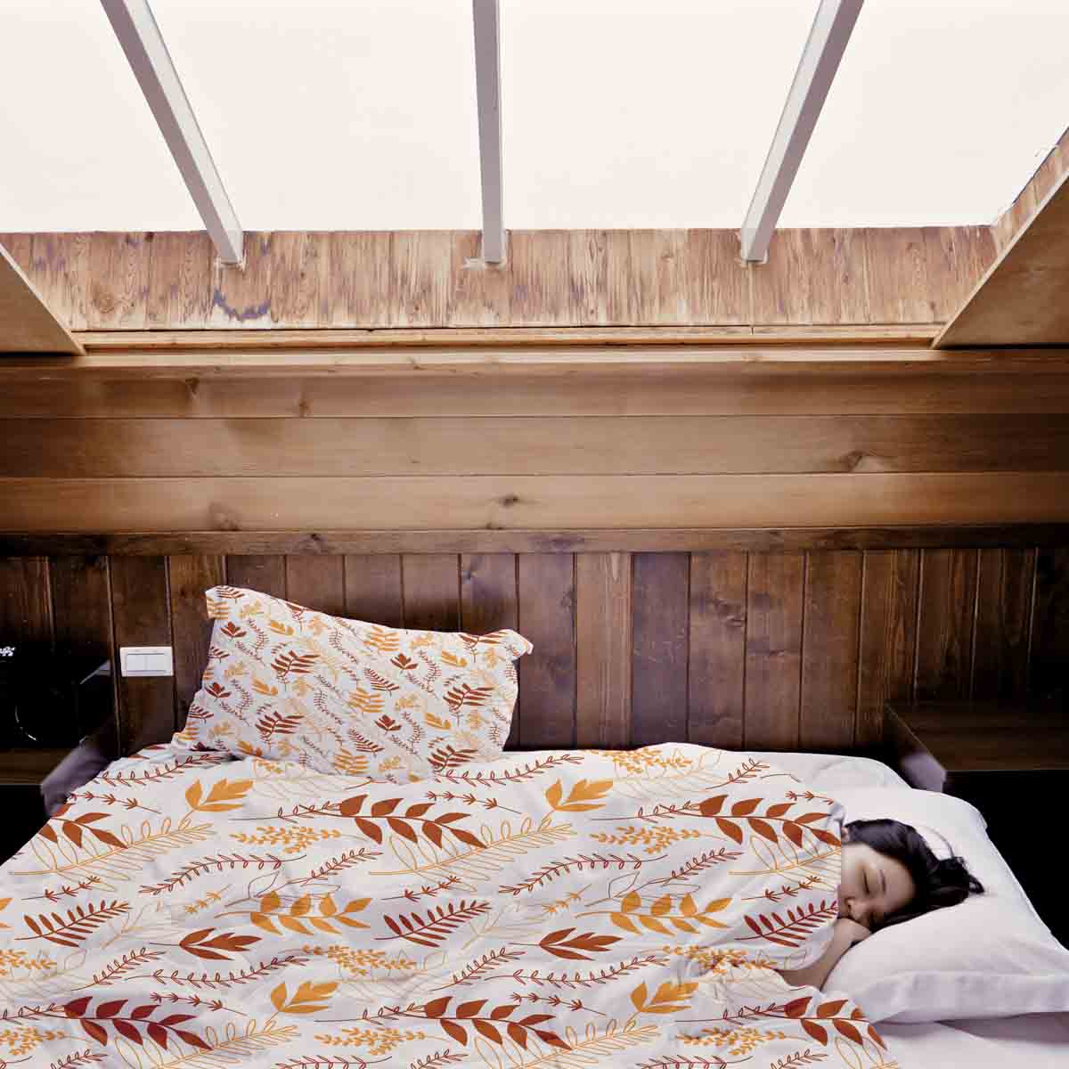 Coperta terapeutica originale - Rivestimento in cotone bianco con rami autunnali