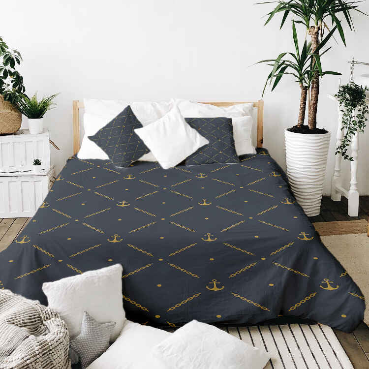 Set di biancheria da letto con coperte terapeutiche blu con ancora