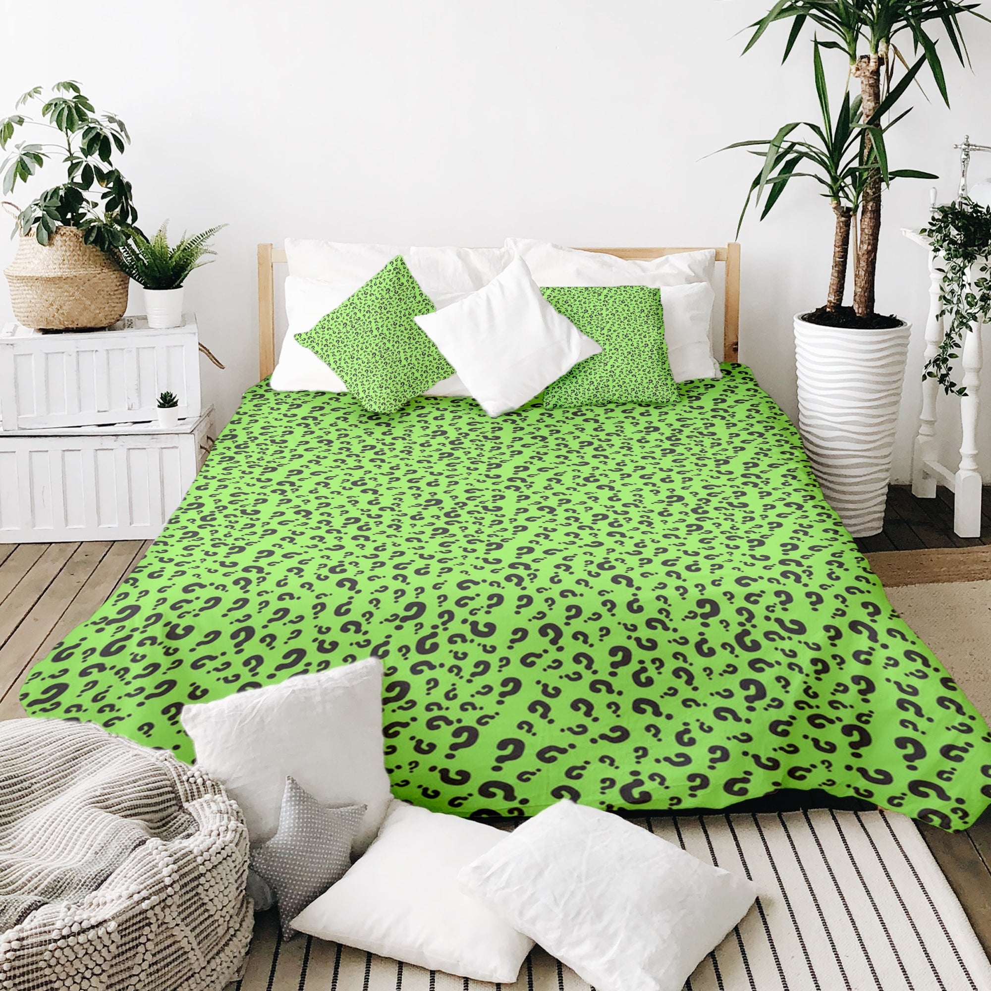 Set di biancheria da letto con coperta terapeutica verde chiaro con punto interrogativo