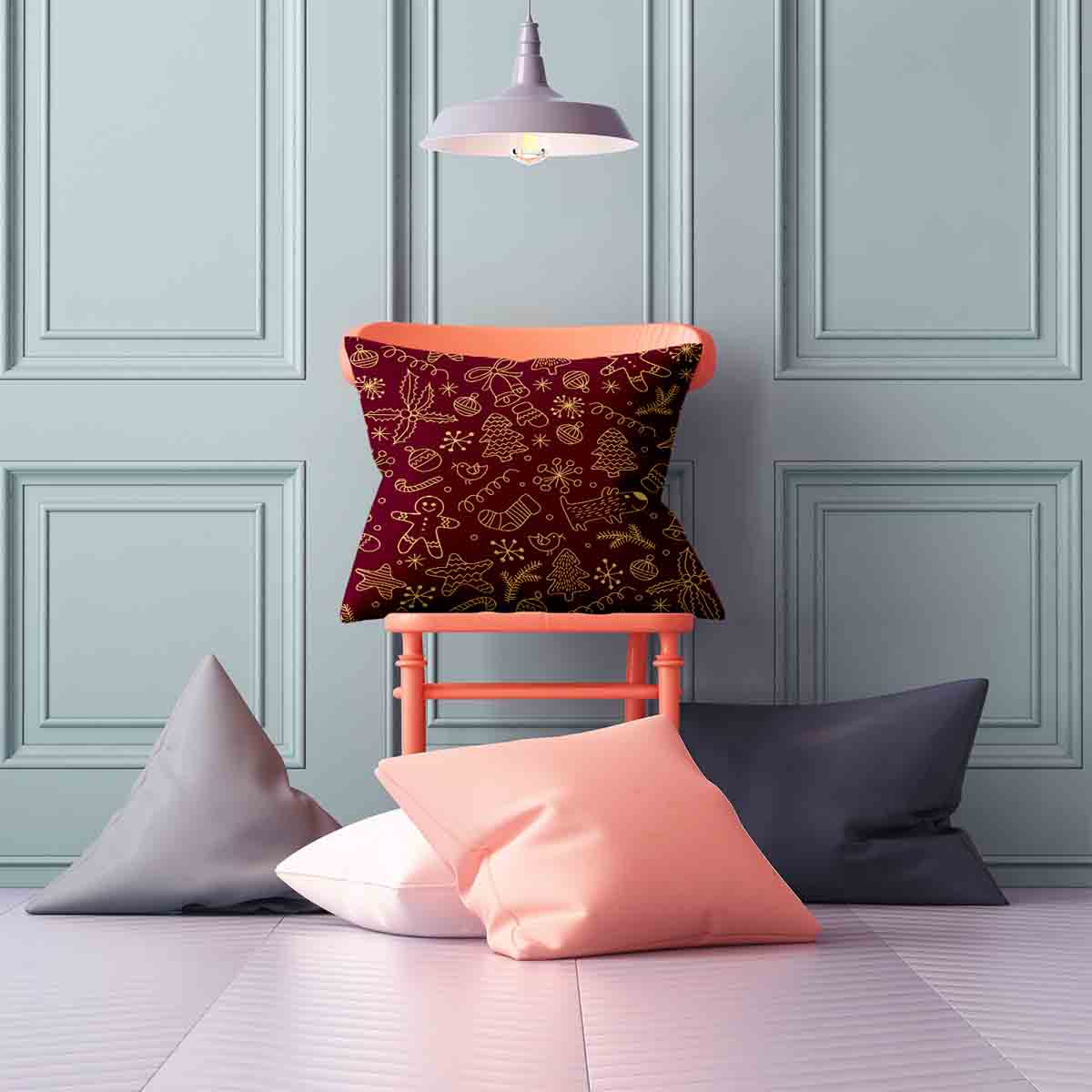 Cuscino salute rosso con divertenti motivi natalizi