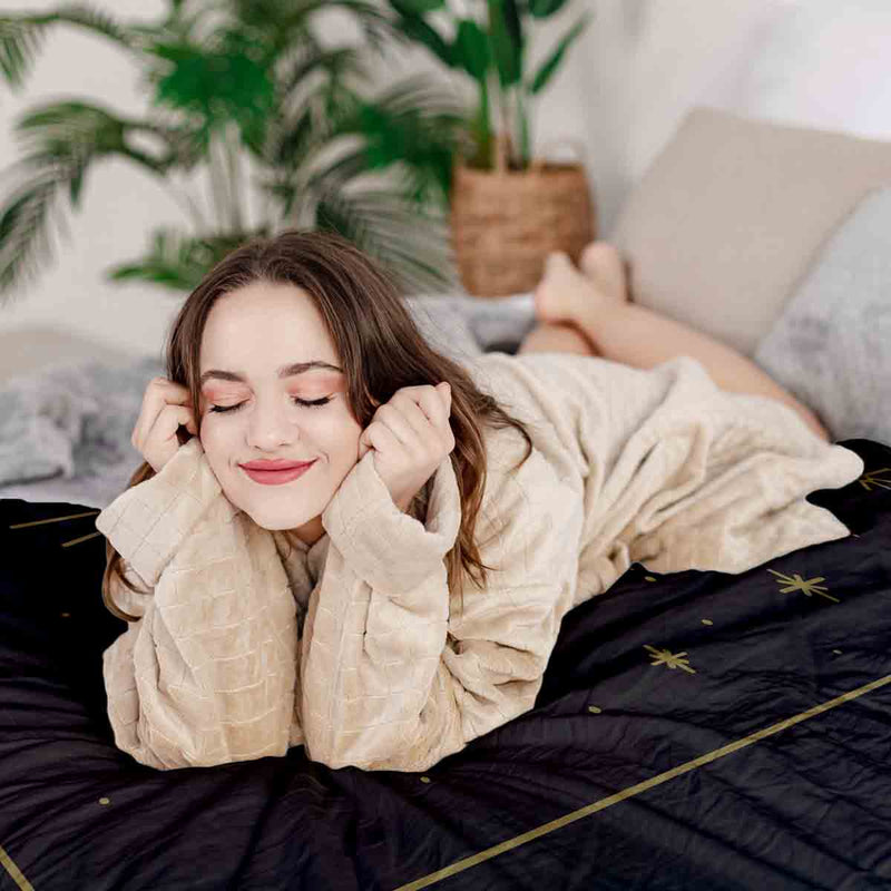 Coperta terapeutica originale - Rivestimento in cotone nero Sole e Cosmo