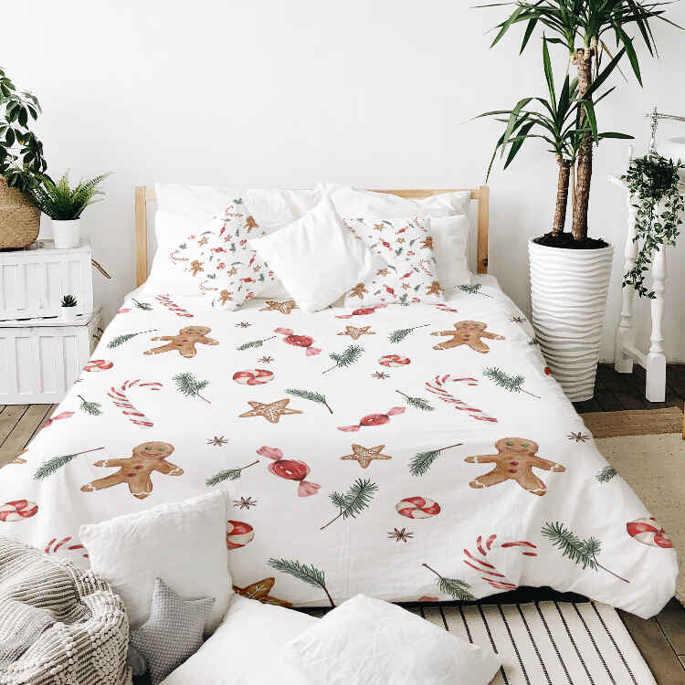 Set di biancheria da letto con coperta terapeutica bianca per il periodo natalizio