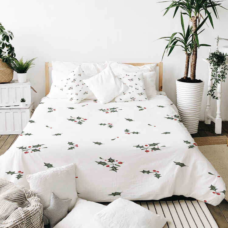 Set di biancheria da letto con coperte terapeutiche bianco rametti di vischio