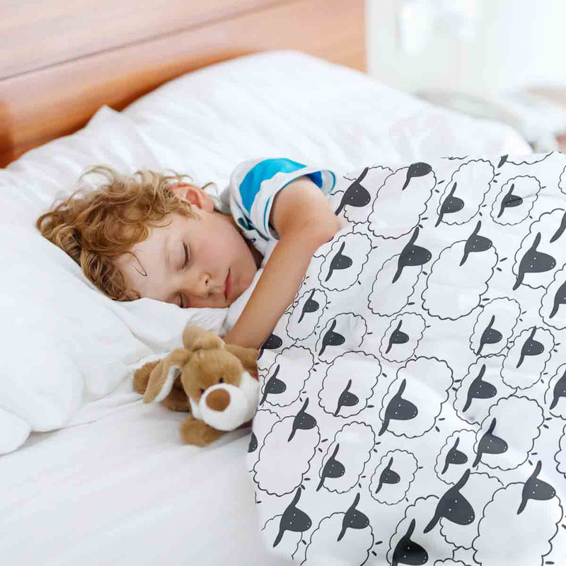 Set di biancheria da letto con coperte terapeutiche bianche con pecore