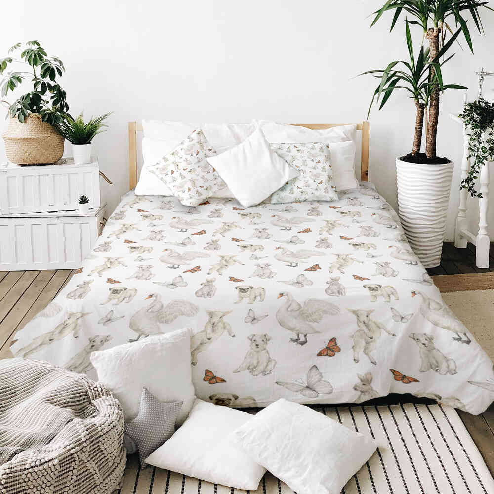 Coperta terapeutica originale - Rivestimento in cotone bianco con dolci animali