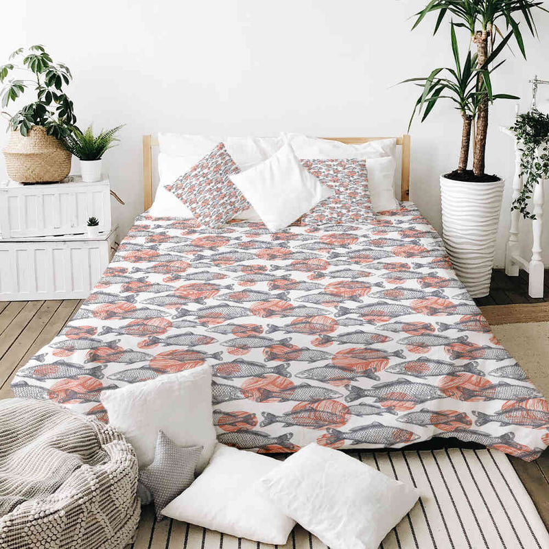 Set di biancheria da letto con coperte terapeutiche pesci grigi