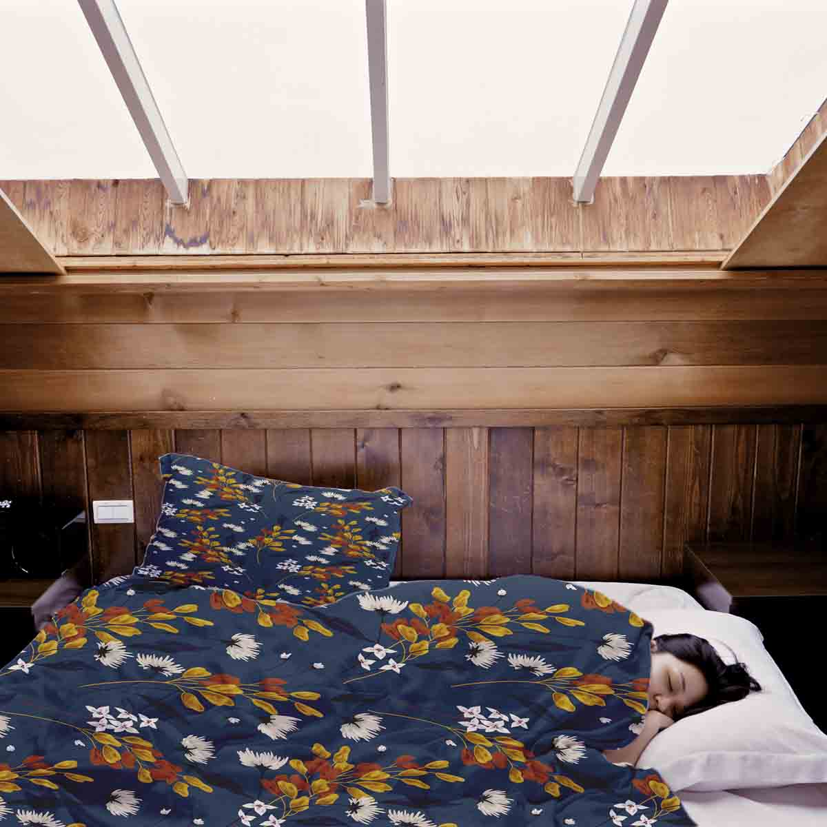 Set di biancheria da letto con coperta terapeutica blu con mazzo di fiori