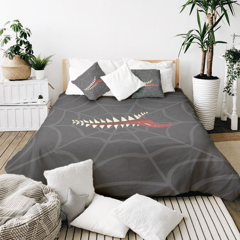 Set di biancheria da letto con coperta terapeutica grigia a ragnatela