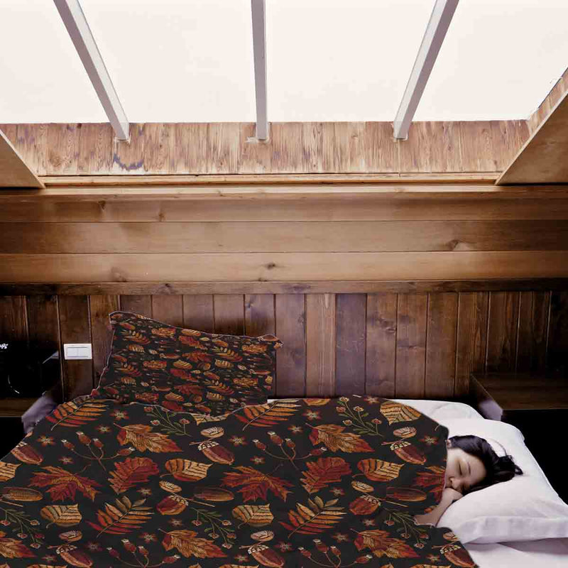 Set di biancheria da letto con coperte terapeutiche foglie autunnali marroni