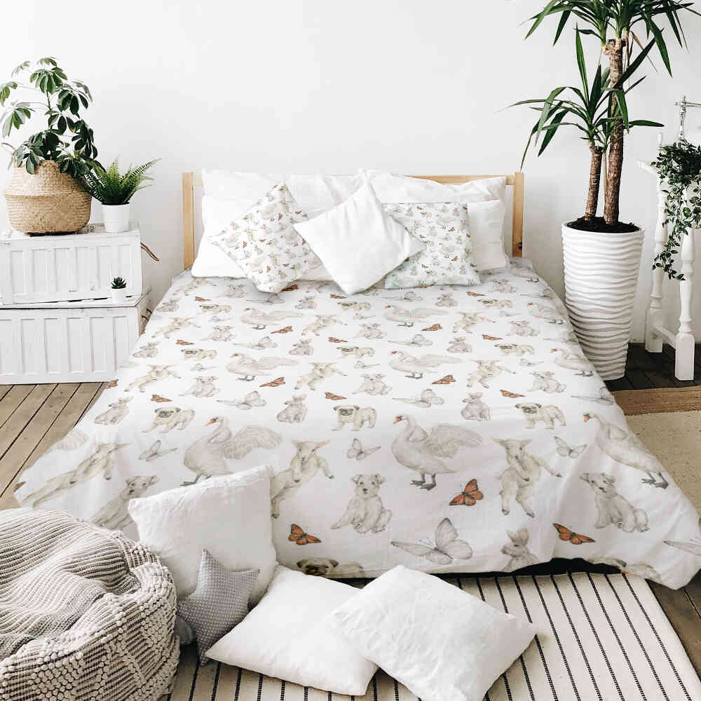Set di biancheria da letto con coperta terapeutica bianca animali dolci