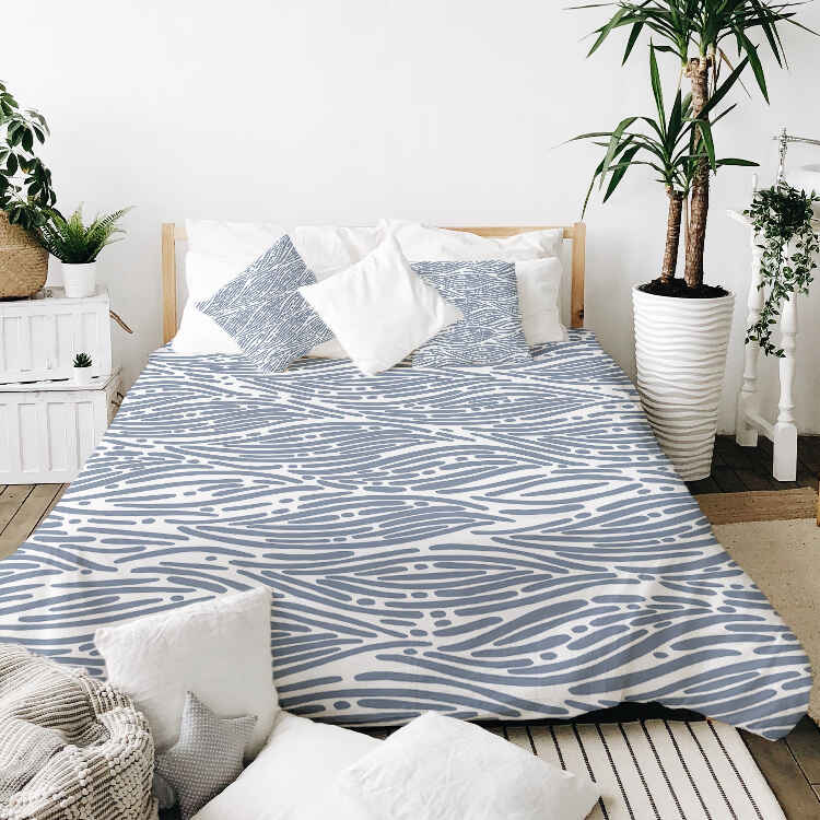 Set di biancheria da letto con coperta terapeutica motivo ondulato blu