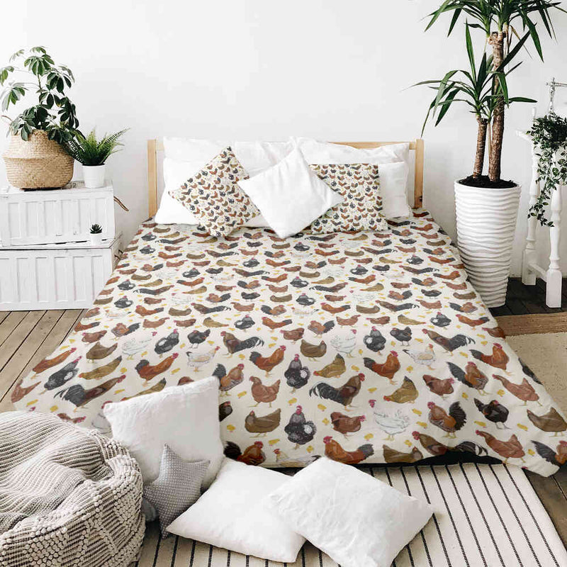 Set di biancheria da letto con coperte terapeutiche bianco con molti polli