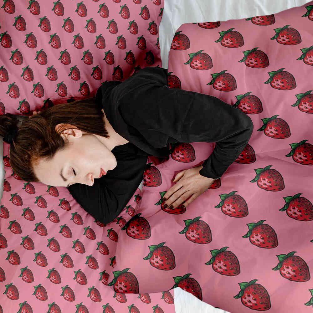 Set di biancheria da letto con coperte terapeutiche rosa con fragole