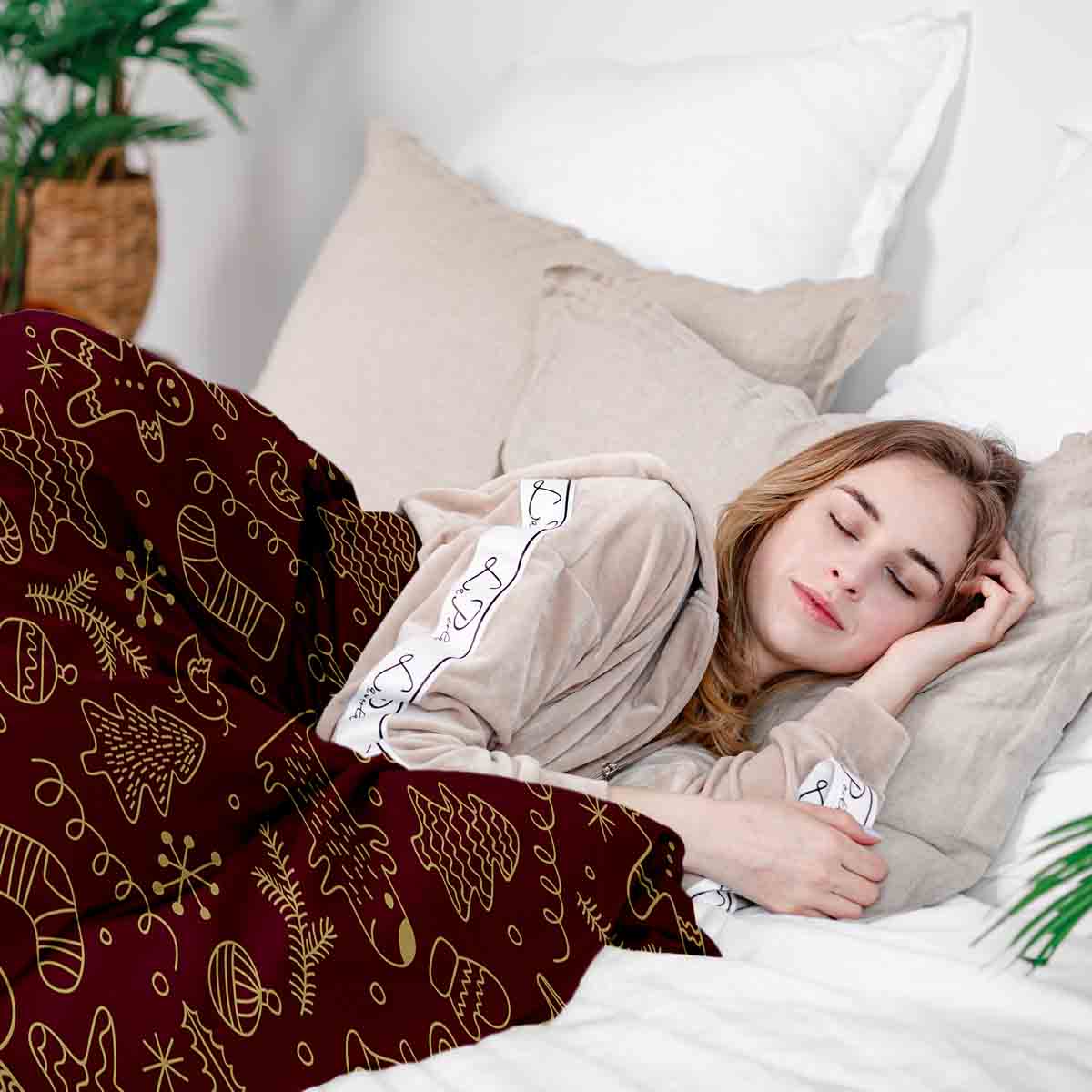 Coperta terapeutica originale - Rivestimento in cotone rosso con divertenti motivi natalizi