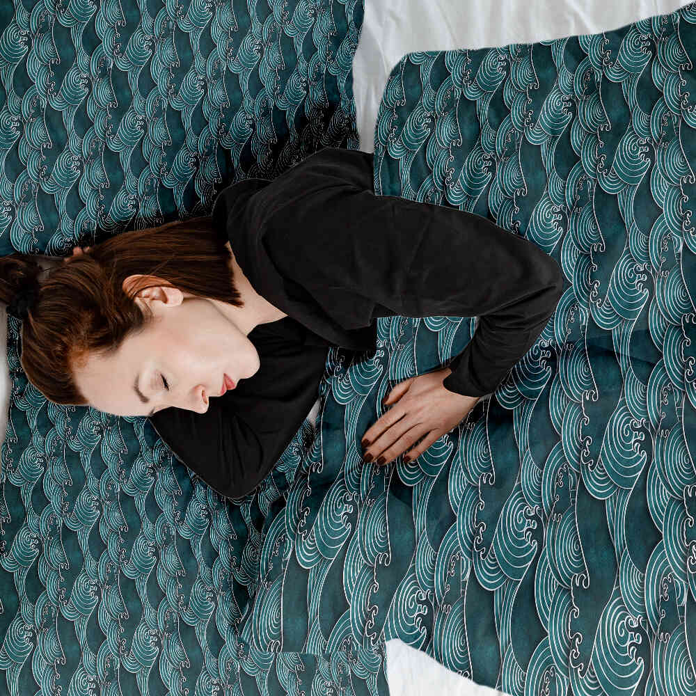 Set di biancheria da letto con coperta terapeutica onde turchese-verde