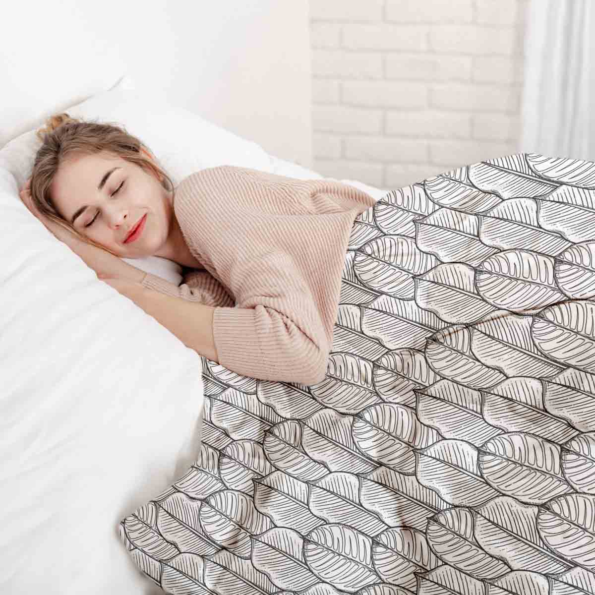 Set di biancheria da letto con coperte terapeutiche grigie con foglie di acero