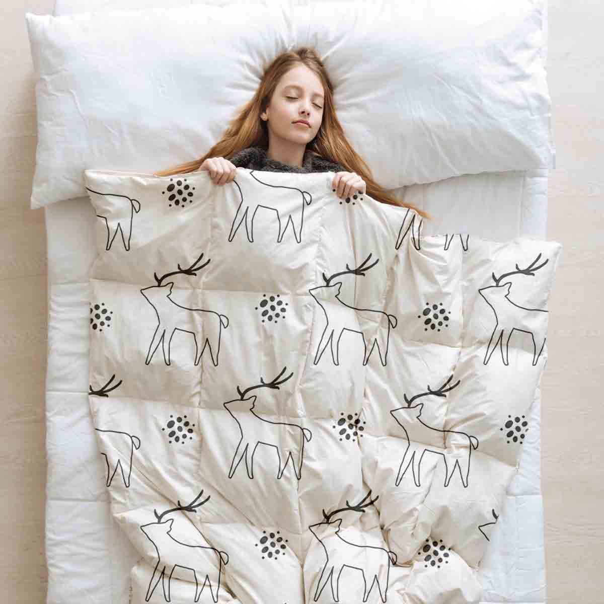 Set di biancheria da letto con coperta terapeutica bianca con cervo