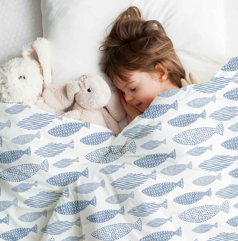 Set di biancheria da letto con coperte terapeutiche pesci blu