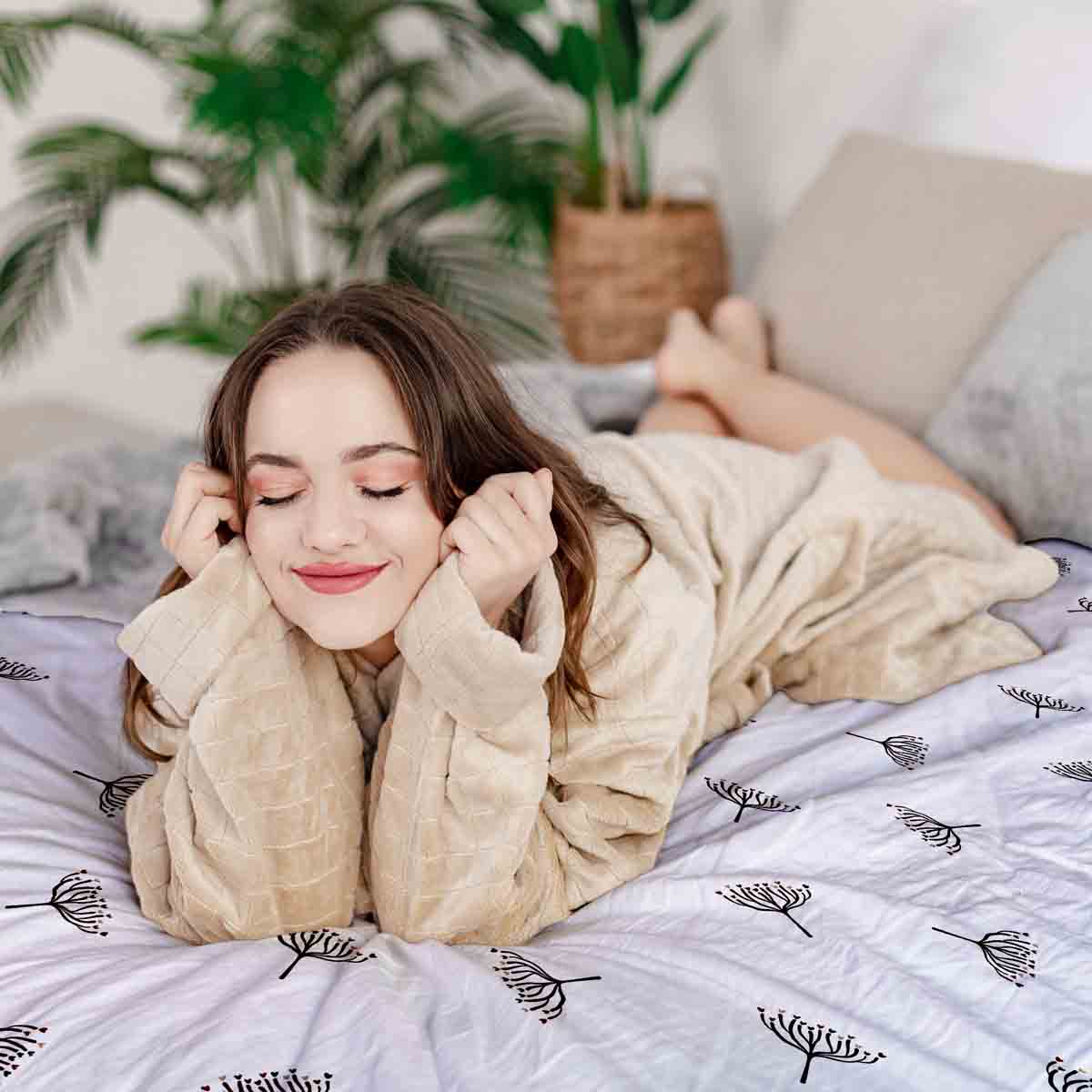 Coperta terapeutica originale - Rivestimento in cotone bianco con piccoli rametti di vischio