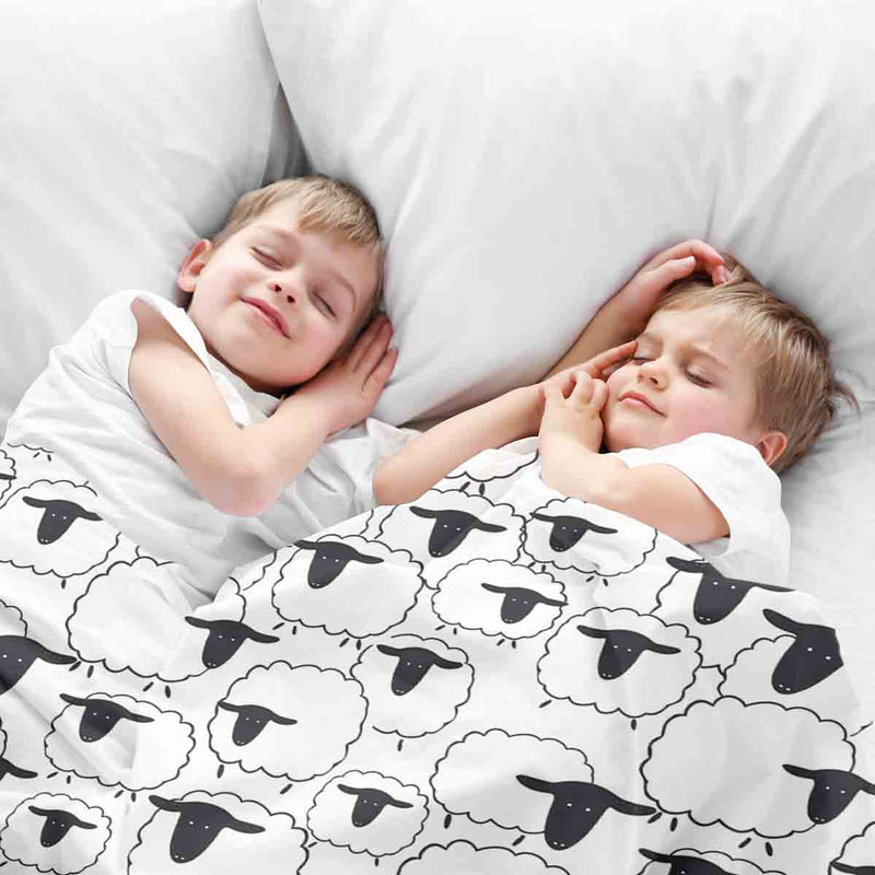 Set di biancheria da letto con coperte terapeutiche bianche con pecore