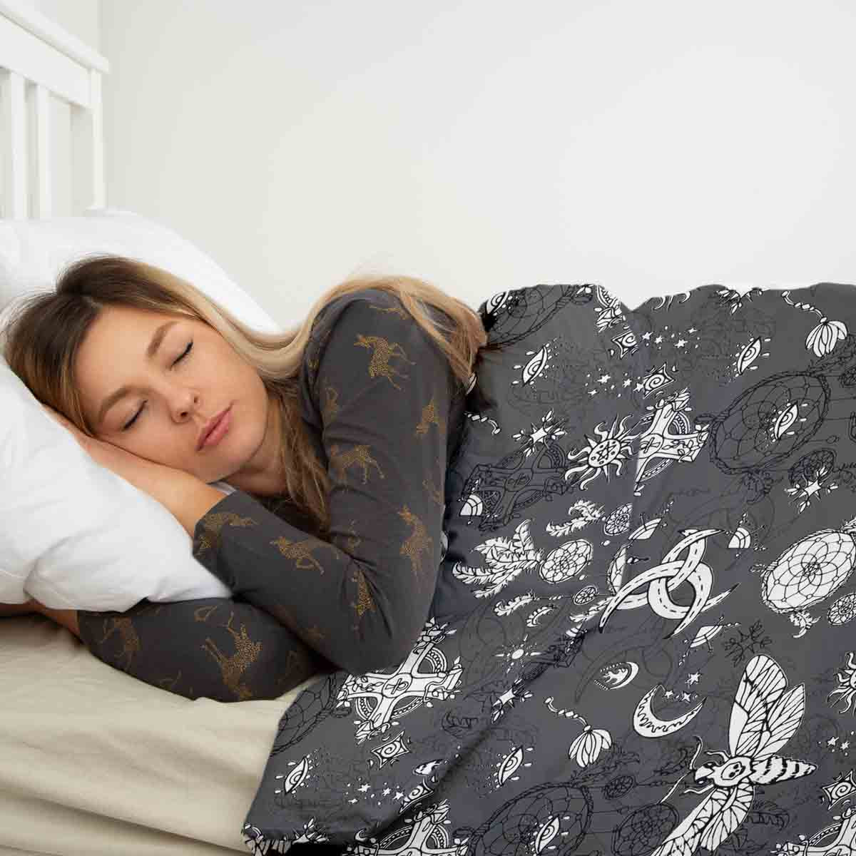 Coperta terapeutica originale - Rivestimento in cotone nero libellula spaventosa