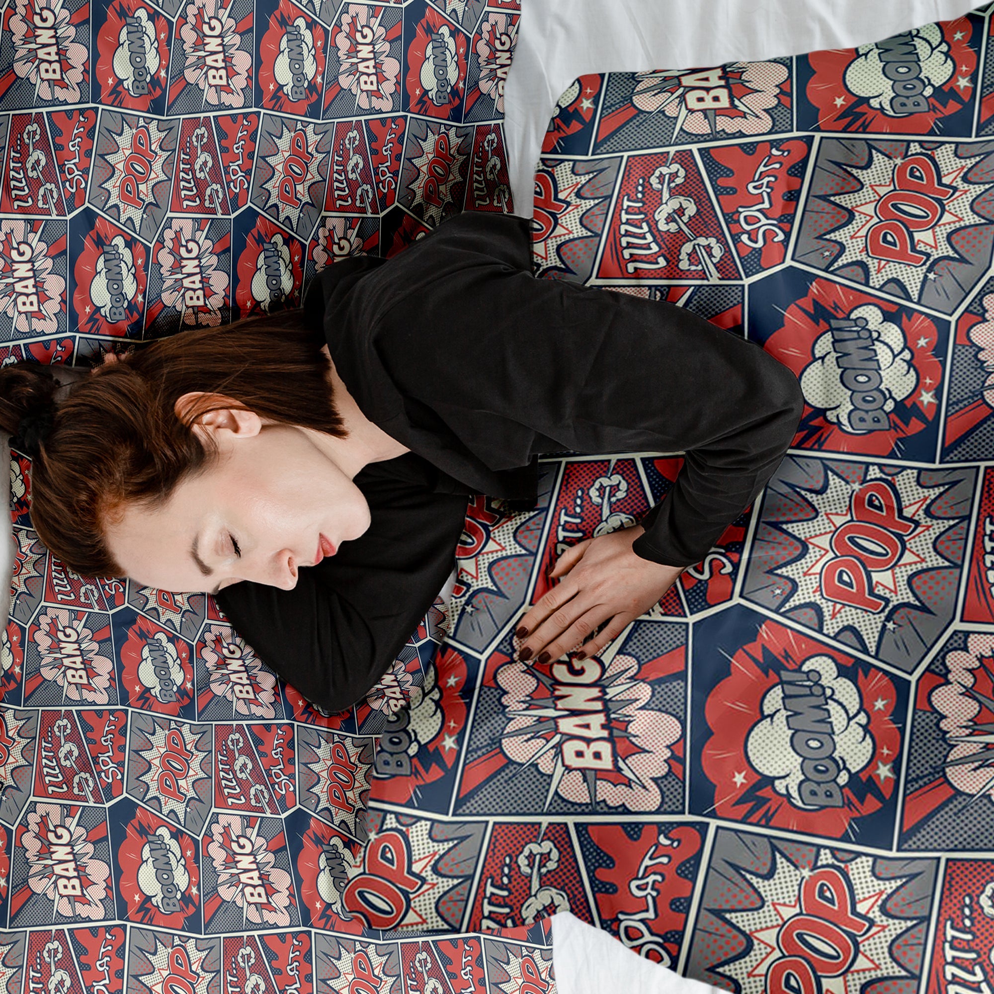 Set di biancheria da letto con coperta terapeutica rossa con fumetto