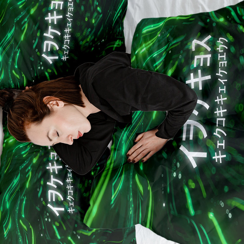 Coperta terapeutica originale - Rivestimento in cotone verde con caratteri cinesi