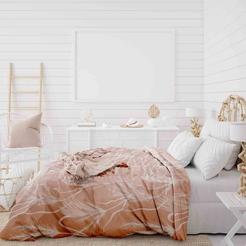 Set di biancheria da letto con coperta terapeutica rosa antico con erba della Pampas