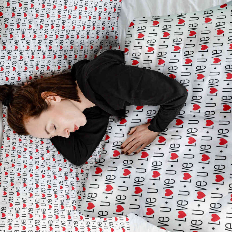 Set di biancheria da letto con coperta terapeutica bianca Love U