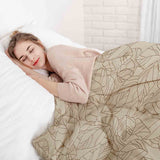Set di biancheria da letto con coperta terapeutica beige con motivo a foglia nero