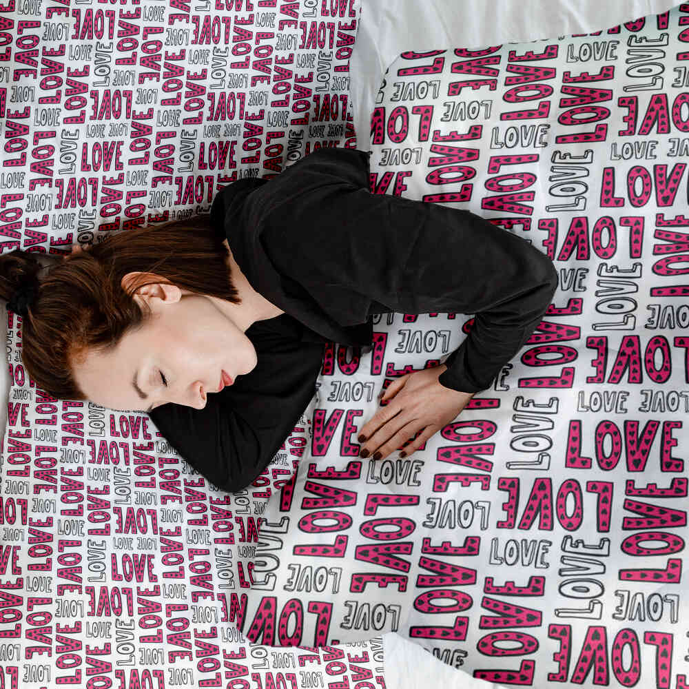 Set di biancheria da letto con coperta terapeutica bianca L.O.V.E