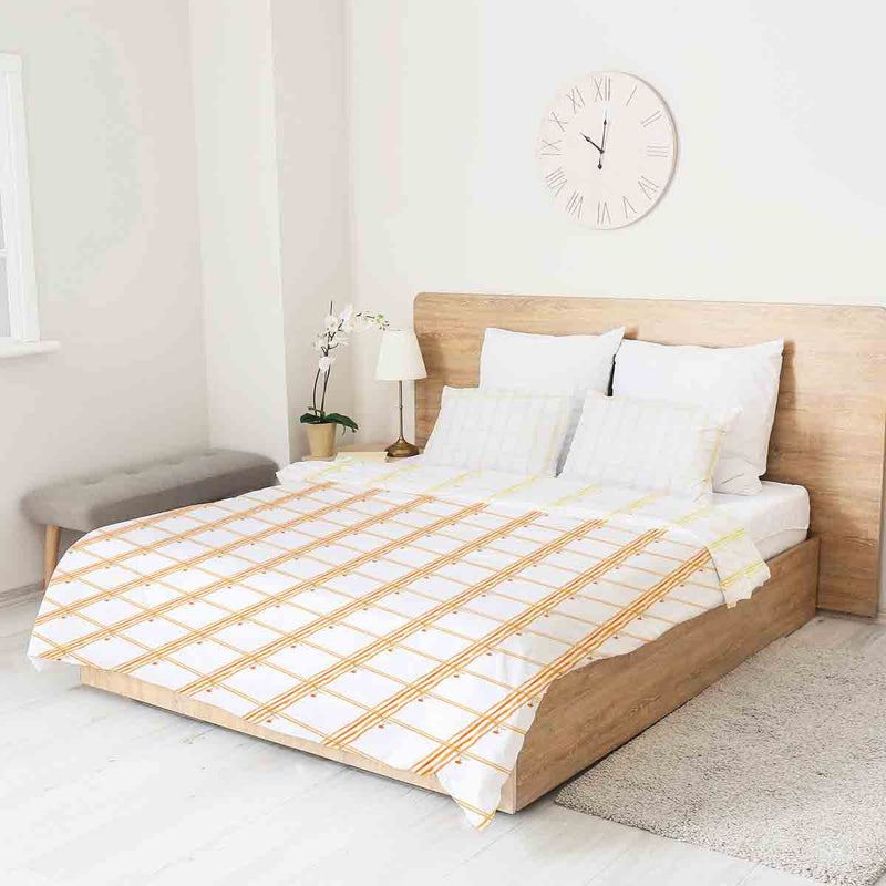 Set di biancheria da letto con coperta terapeutica gialla a quadri