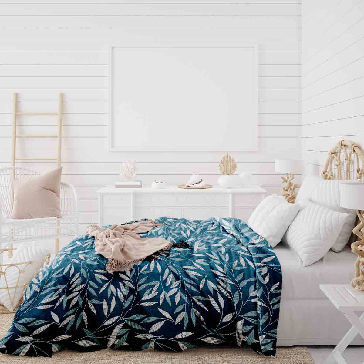 Set di biancheria da letto con coperte terapeutiche e rami blu