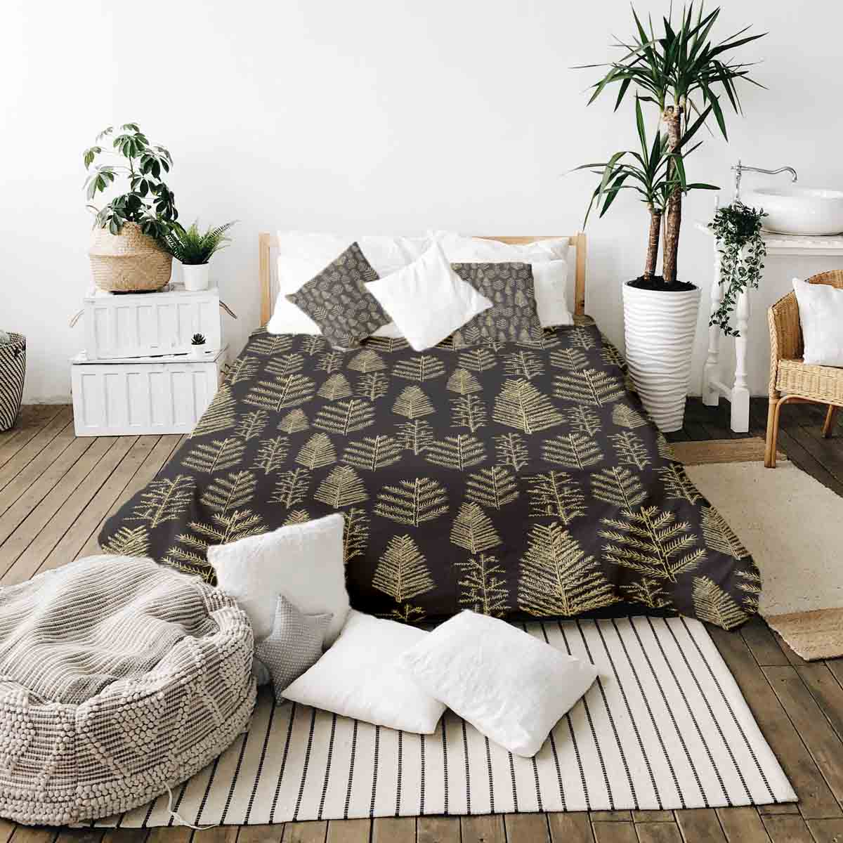 Set di biancheria da letto con coperta terapeutica e motivo boschivo
