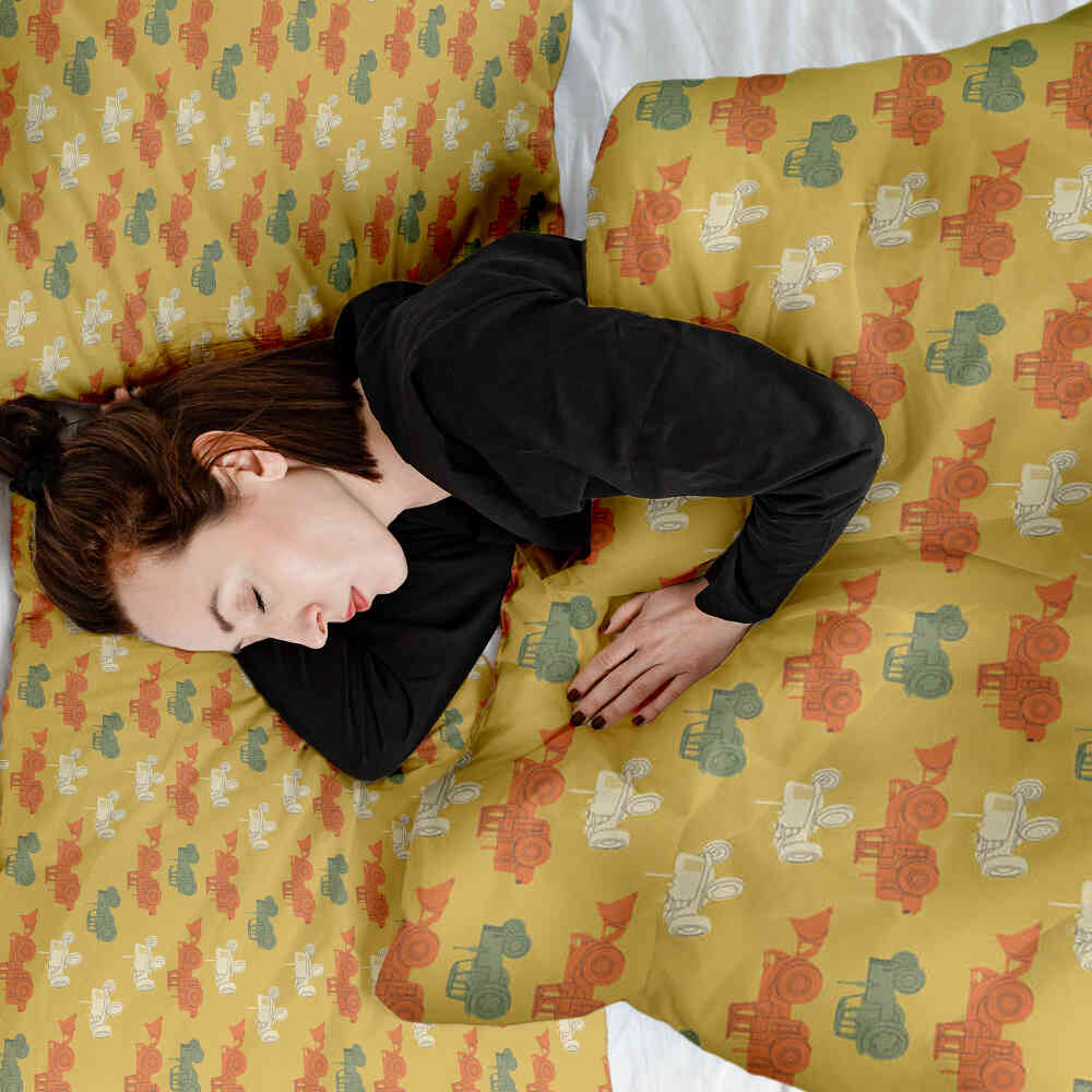 Set di biancheria da letto con coperte terapeutiche arancioni con trattori