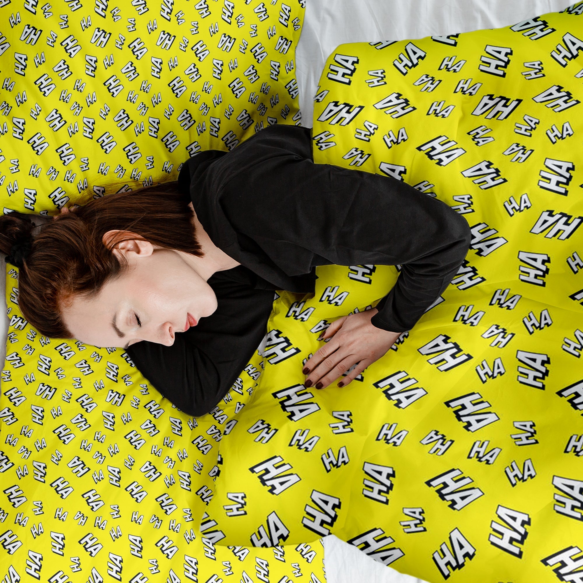 Set di biancheria da letto con coperta terapeutica gialla Ha Ha