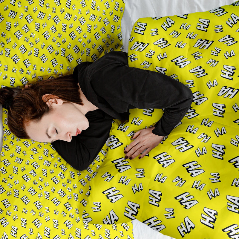 Set di biancheria da letto con coperta terapeutica gialla Ha Ha