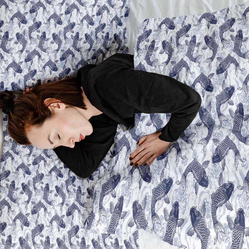 Set di biancheria da letto con coperta terapeutica e carpe koi blu