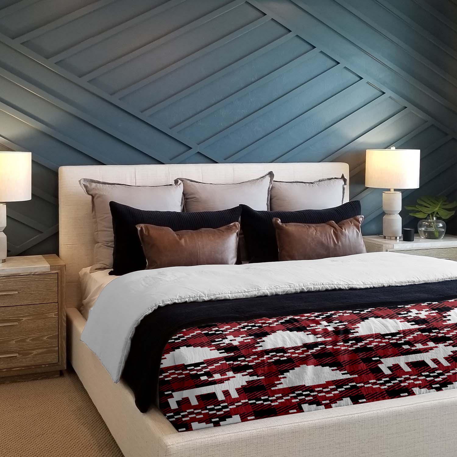 Set di biancheria da letto con coperta terapeutica a quadri con motivi natalizi