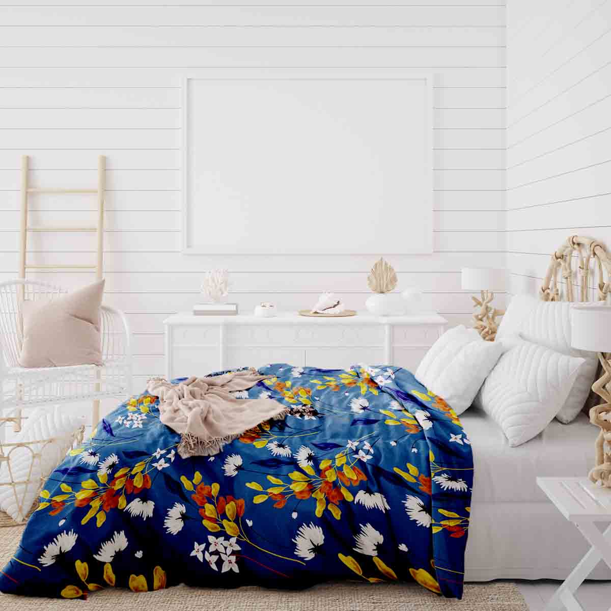 Coperta terapeutica originale - Rivestimento in cotone blu con mazzo di fiori