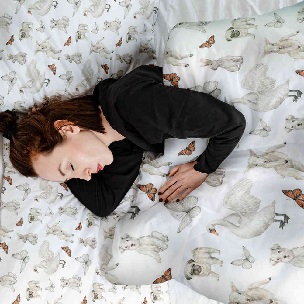 Set di biancheria da letto con coperta terapeutica bianca animali dolci