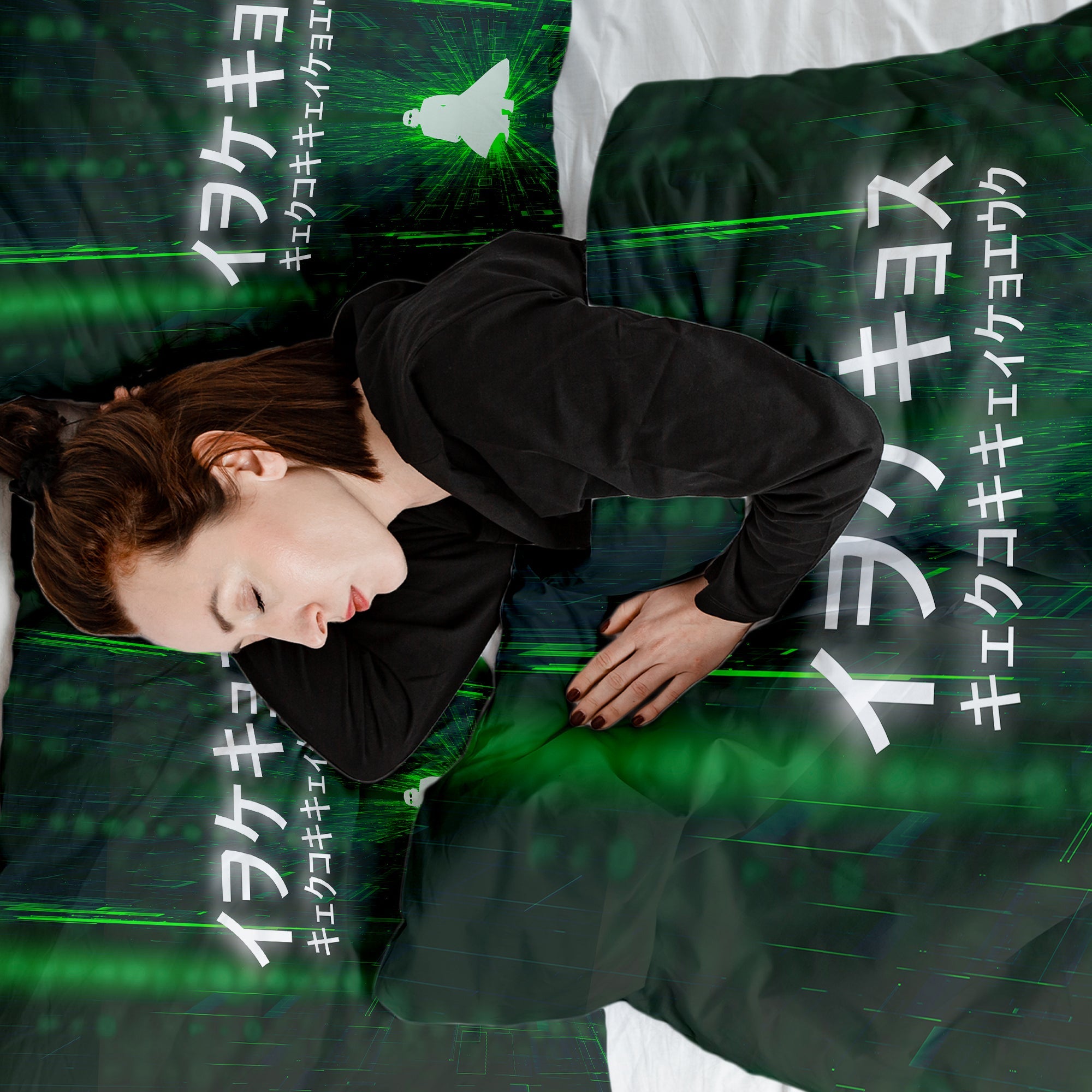 Coperta terapeutica originale - Rivestimento in cotone verde con caratteri scritti