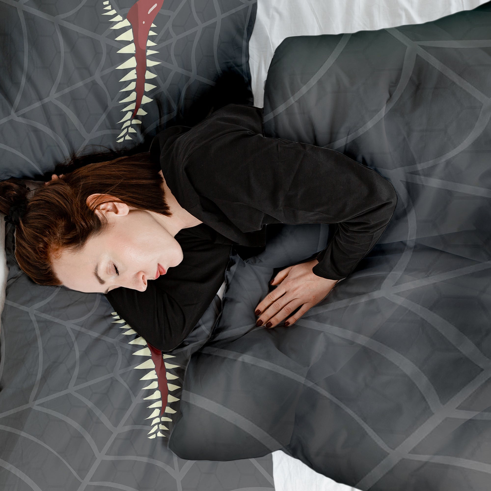 Set di biancheria da letto con coperta terapeutica grigia a ragnatela