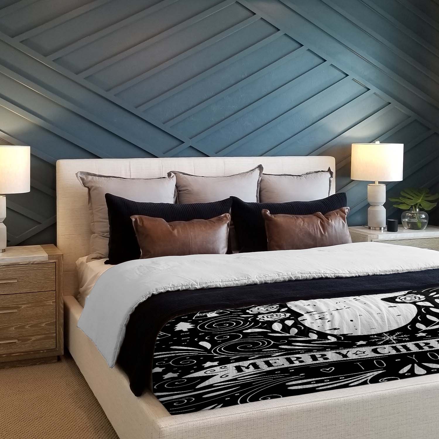 Set di biancheria da letto con coperta terapeutica nero Buon Natale